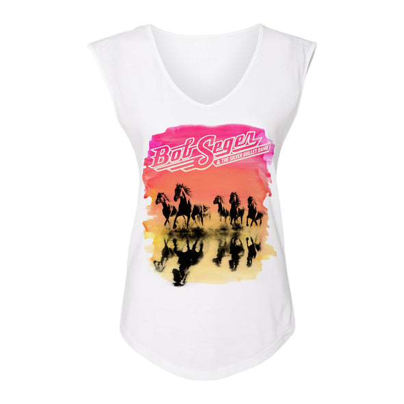 Against The Wind Sunset Ladies Sleeveless Tee